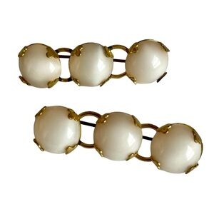 Vintage Lot Of Two Goldtone And Lucite Cabochon Brooches With C Clasps